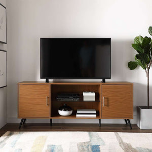 60" Stylish Mid Century Modern TV Stand with Tempered Glass Shelf and Adjustable Storage Solutions