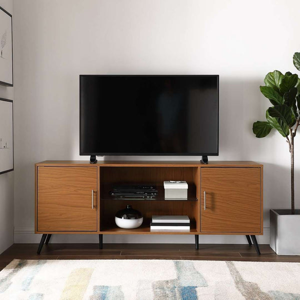 60" Stylish Mid Century Modern TV Stand with Tempered Glass Shelf and Adjustable Storage Solutions