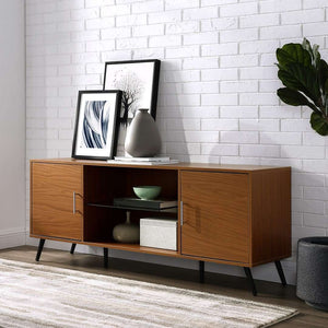 60" Stylish Mid Century Modern TV Stand with Tempered Glass Shelf and Adjustable Storage Solutions