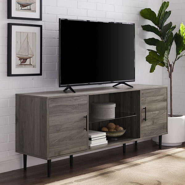 60" Stylish Mid Century Modern TV Stand with Tempered Glass Shelf and Adjustable Storage Solutions