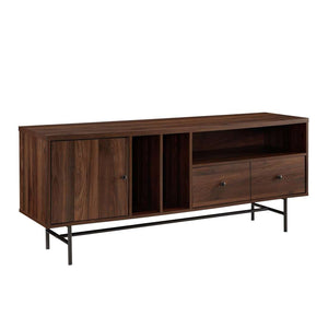 60" Vintage-Inspired Media Stand with Record Storage, Ideal for TVs Up to 66", Stylish and Functional