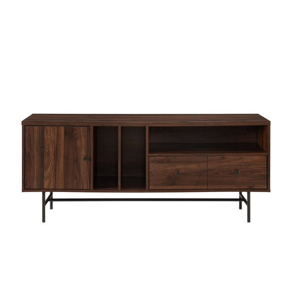 60" Vintage-Inspired Media Stand with Record Storage, Ideal for TVs Up to 66", Stylish and Functional