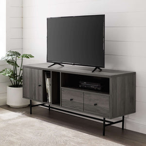 60" Vintage-Inspired Media Stand with Record Storage, Ideal for TVs Up to 66", Stylish and Functional