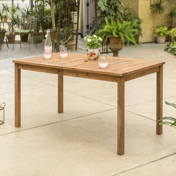 60" Outdoor Acacia Wood Dining Table - Modern Design with Umbrella Hole for Stylish Patio Gatherings