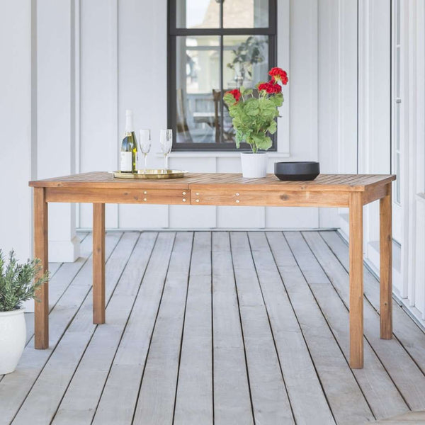 60" Outdoor Acacia Wood Dining Table - Modern Design with Umbrella Hole for Stylish Patio Gatherings