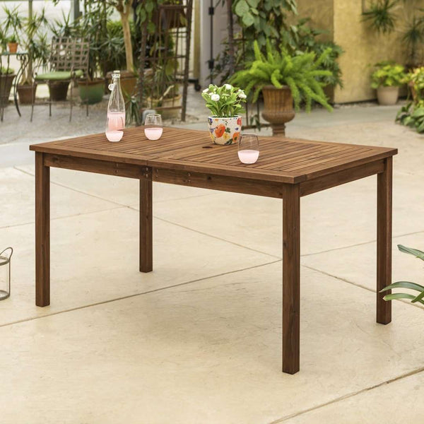 60" Outdoor Acacia Wood Dining Table - Modern Design with Umbrella Hole for Stylish Patio Gatherings