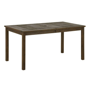 60" Outdoor Acacia Wood Dining Table - Modern Design with Umbrella Hole for Stylish Patio Gatherings
