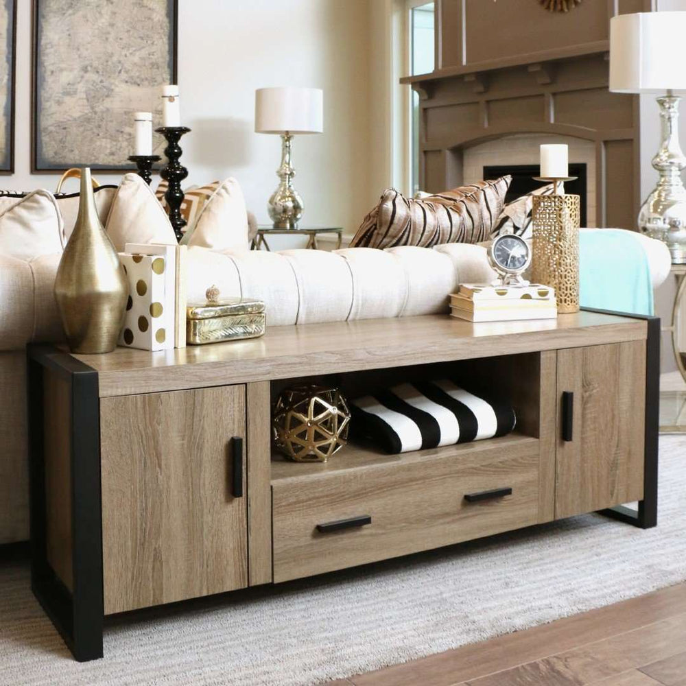 60" Urban Industrial TV Stand with Storage Cabinets & Large Drawer for Stylish Living Room Organization