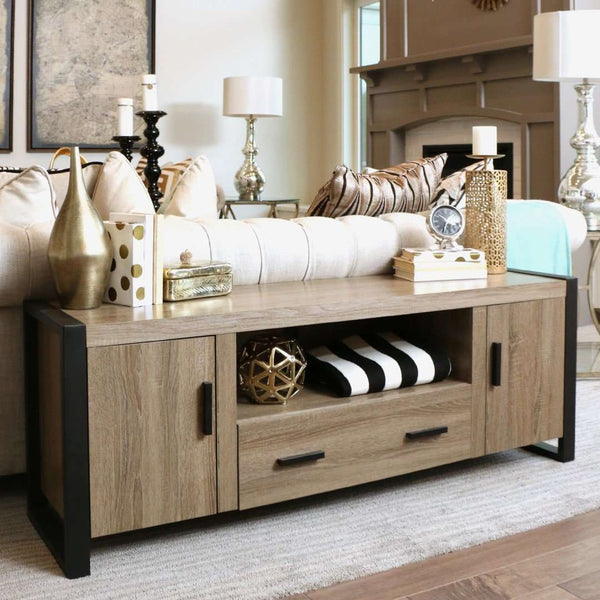 60" Urban Industrial TV Stand with Storage Cabinets & Large Drawer for Stylish Living Room Organization