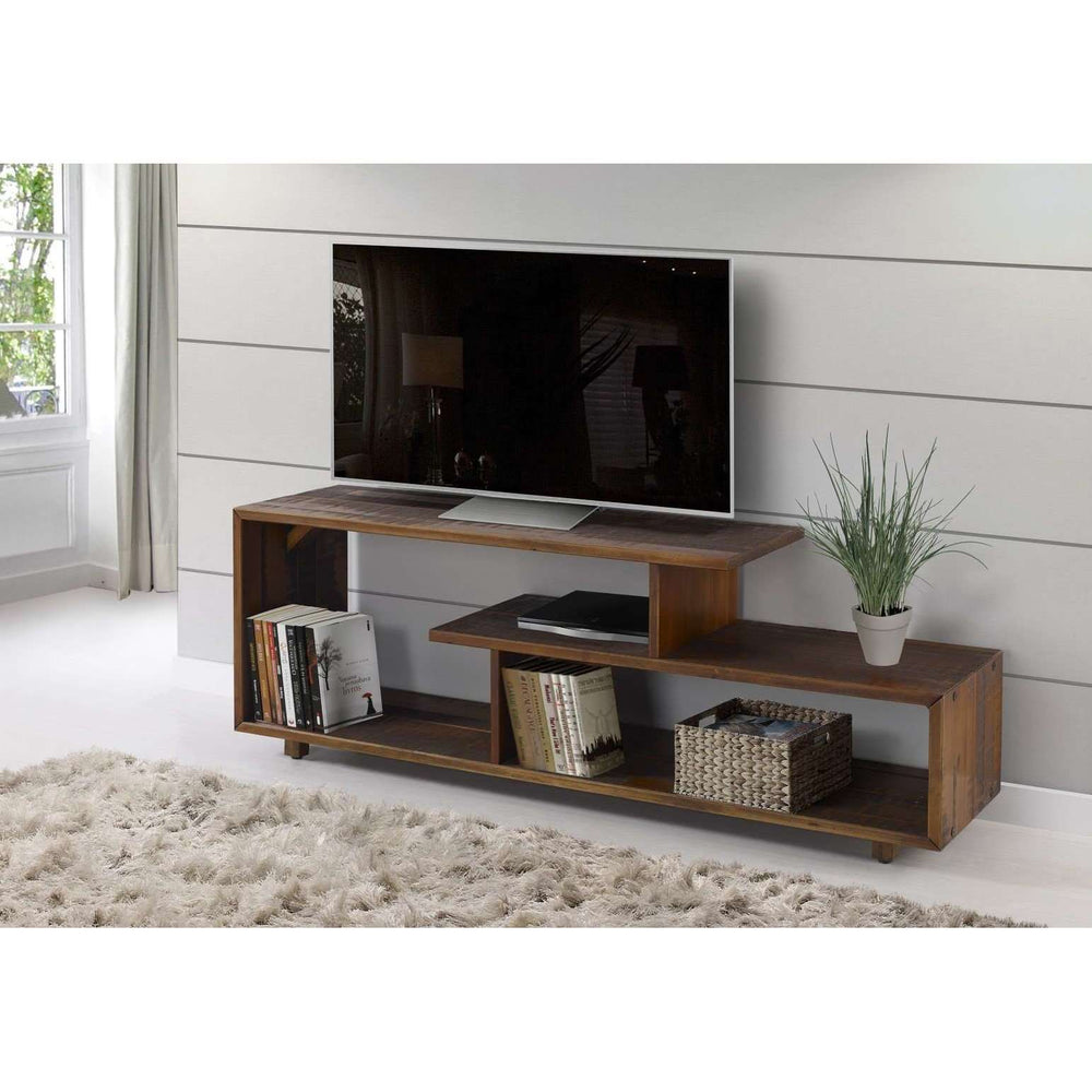60in Rustic Modern Solid TV Stand - Stylish Asymmetrical Design for Organizing Your Living Room Space