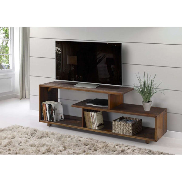 60in Rustic Modern Solid TV Stand - Stylish Asymmetrical Design for Organizing Your Living Room Space