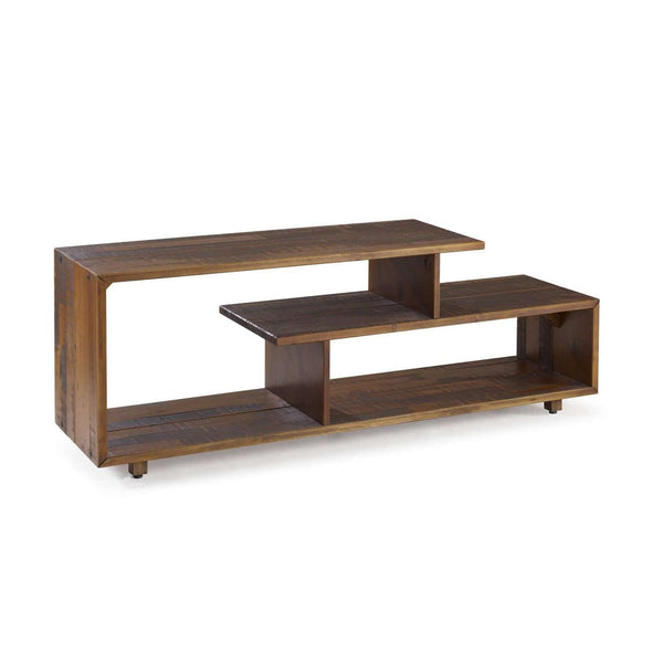 60in Rustic Modern Solid TV Stand - Stylish Asymmetrical Design for Organizing Your Living Room Space