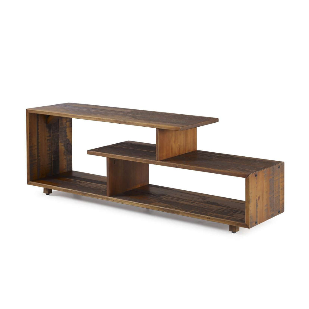 60in Rustic Modern Solid TV Stand - Stylish Asymmetrical Design for Organizing Your Living Room Space