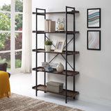 68" Rustic Industrial 5-Shelf Wood Bookcase