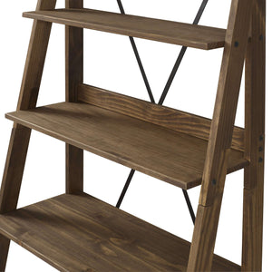 68" Solid Wood Ladder Bookshelf - Stylish Design with Four Fixed Shelves for Plants and Décor Display