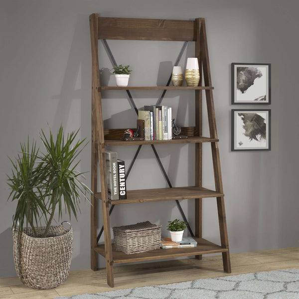 68" Solid Wood Ladder Bookshelf - Stylish Design with Four Fixed Shelves for Plants and Décor Display