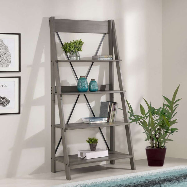 68" Solid Wood Ladder Bookshelf - Stylish Design with Four Fixed Shelves for Plants and Décor Display