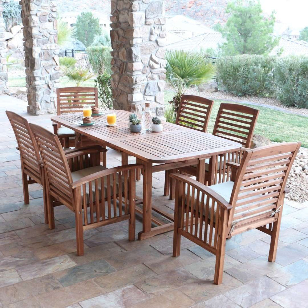7-Piece Acacia Wood Outdoor Dining Set with Cushions - Stylish Extendable Table & Comfort Chairs