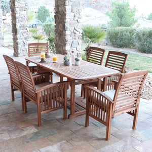 7-Piece Acacia Wood Outdoor Dining Set with Cushions - Stylish Extendable Table & Comfort Chairs