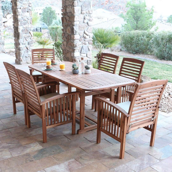 7-Piece Acacia Wood Outdoor Dining Set with Cushions - Stylish Extendable Table & Comfort Chairs