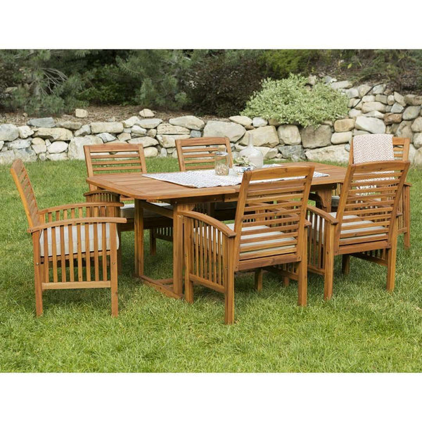 7-Piece Acacia Wood Outdoor Dining Set with Cushions - Stylish Extendable Table & Comfort Chairs