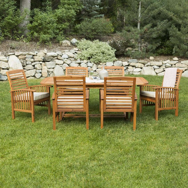 7-Piece Acacia Wood Outdoor Dining Set with Cushions - Stylish Extendable Table & Comfort Chairs
