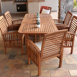 7-Piece Acacia Wood Outdoor Dining Set with Cushions - Stylish Extendable Table & Comfort Chairs