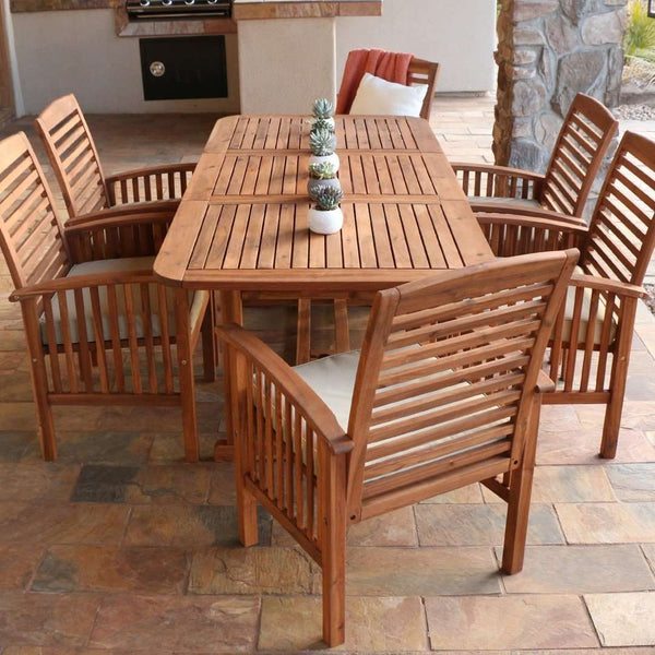7-Piece Acacia Wood Outdoor Dining Set with Cushions - Stylish Extendable Table & Comfort Chairs