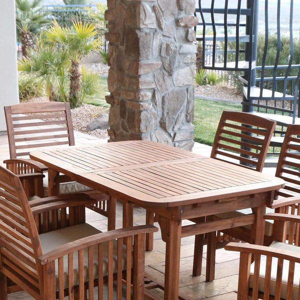 7-Piece Acacia Wood Outdoor Dining Set with Cushions - Stylish Extendable Table & Comfort Chairs