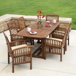 7-Piece Acacia Wood Outdoor Dining Set with Cushions - Stylish Extendable Table & Comfort Chairs