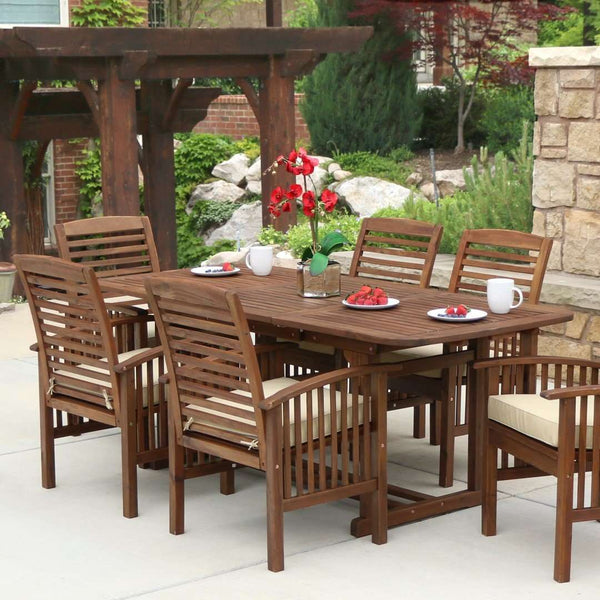 7-Piece Acacia Wood Outdoor Dining Set with Cushions - Stylish Extendable Table & Comfort Chairs