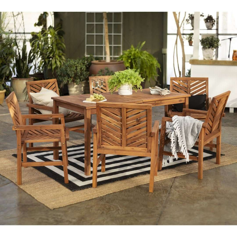 7-Piece Stylish Chevron Outdoor Dining Set – Durable, Comfortable Chairs & Umbrella-Ready Table