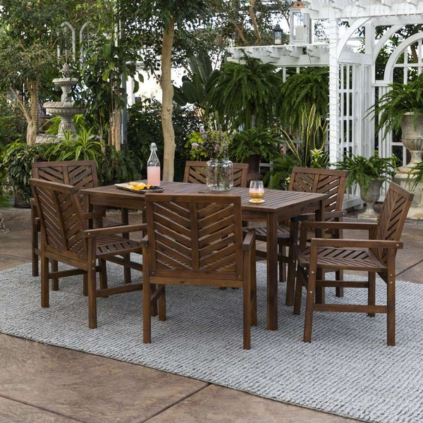 7-Piece Stylish Chevron Outdoor Dining Set – Durable, Comfortable Chairs & Umbrella-Ready Table