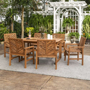 7-Piece Stylish Extendable Outdoor Patio Dining Set with Chevron Chairs & Umbrella Hole for Comfort