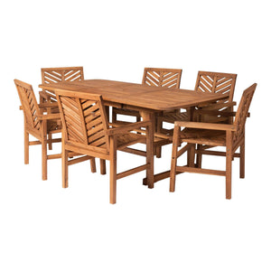 7-Piece Stylish Extendable Outdoor Patio Dining Set with Chevron Chairs & Umbrella Hole for Comfort