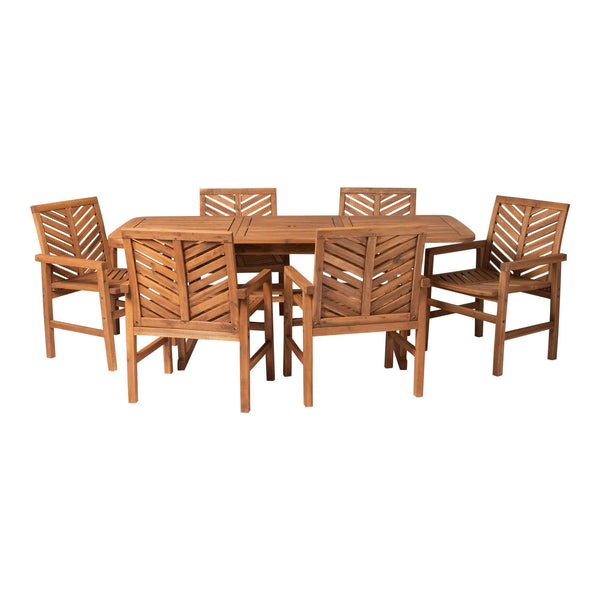 7-Piece Stylish Extendable Outdoor Patio Dining Set with Chevron Chairs & Umbrella Hole for Comfort