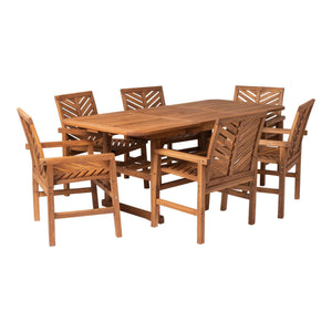 7-Piece Stylish Extendable Outdoor Patio Dining Set with Chevron Chairs & Umbrella Hole for Comfort