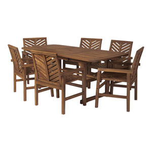 7-Piece Stylish Extendable Outdoor Patio Dining Set with Chevron Chairs & Umbrella Hole for Comfort