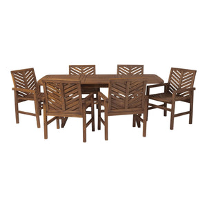 7-Piece Stylish Extendable Outdoor Patio Dining Set with Chevron Chairs & Umbrella Hole for Comfort