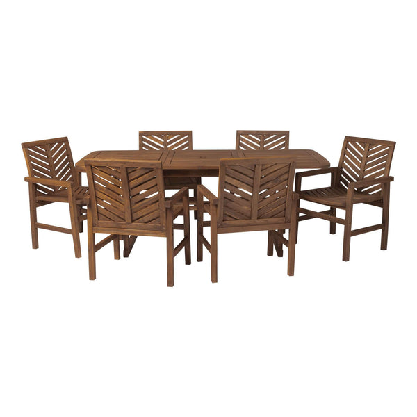 7-Piece Stylish Extendable Outdoor Patio Dining Set with Chevron Chairs & Umbrella Hole for Comfort