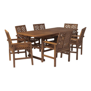 7-Piece Stylish Extendable Outdoor Patio Dining Set with Chevron Chairs & Umbrella Hole for Comfort