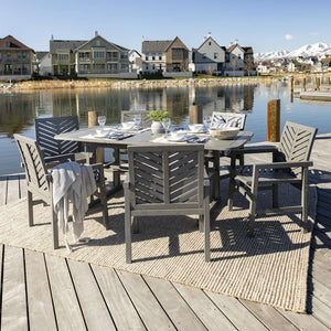 7-Piece Stylish Extendable Outdoor Patio Dining Set with Chevron Chairs & Umbrella Hole for Comfort