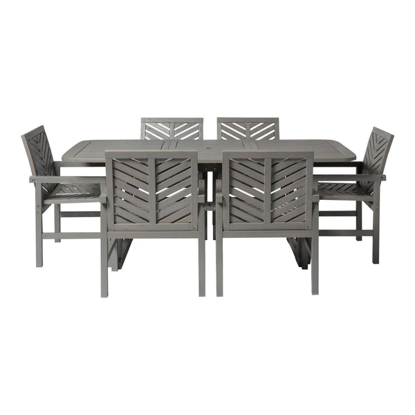 7-Piece Stylish Extendable Outdoor Patio Dining Set with Chevron Chairs & Umbrella Hole for Comfort