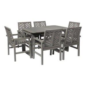 7-Piece Stylish Extendable Outdoor Patio Dining Set with Chevron Chairs & Umbrella Hole for Comfort