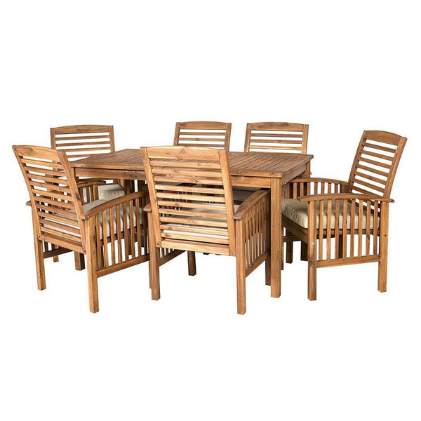 7-Piece Acacia Wood Patio Dining Set - Stylish Outdoor Table & Six Chairs for Gatherings!