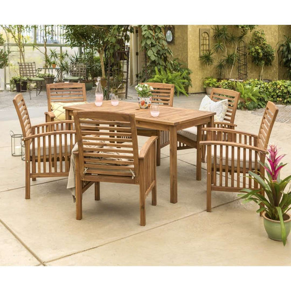 7-Piece Acacia Wood Patio Dining Set - Stylish Outdoor Table & Six Chairs for Gatherings!