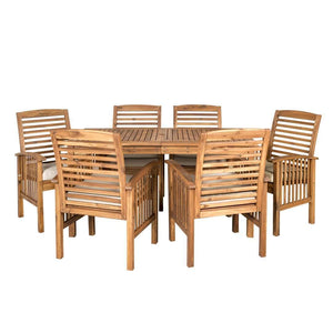 7-Piece Acacia Wood Patio Dining Set - Stylish Outdoor Table & Six Chairs for Gatherings!
