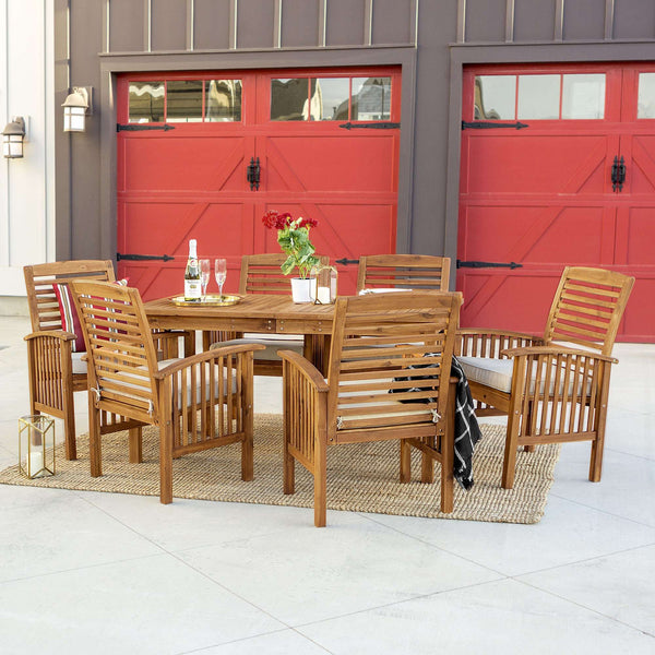 7-Piece Acacia Wood Patio Dining Set - Stylish Outdoor Table & Six Chairs for Gatherings!