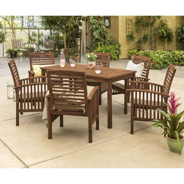7-Piece Acacia Wood Patio Dining Set - Stylish Outdoor Table & Six Chairs for Gatherings!