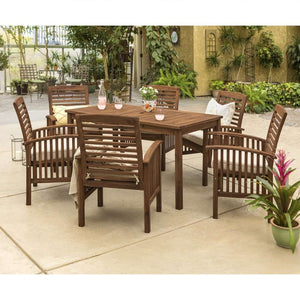 7-Piece Acacia Wood Patio Dining Set - Stylish Outdoor Table & Six Chairs for Gatherings!